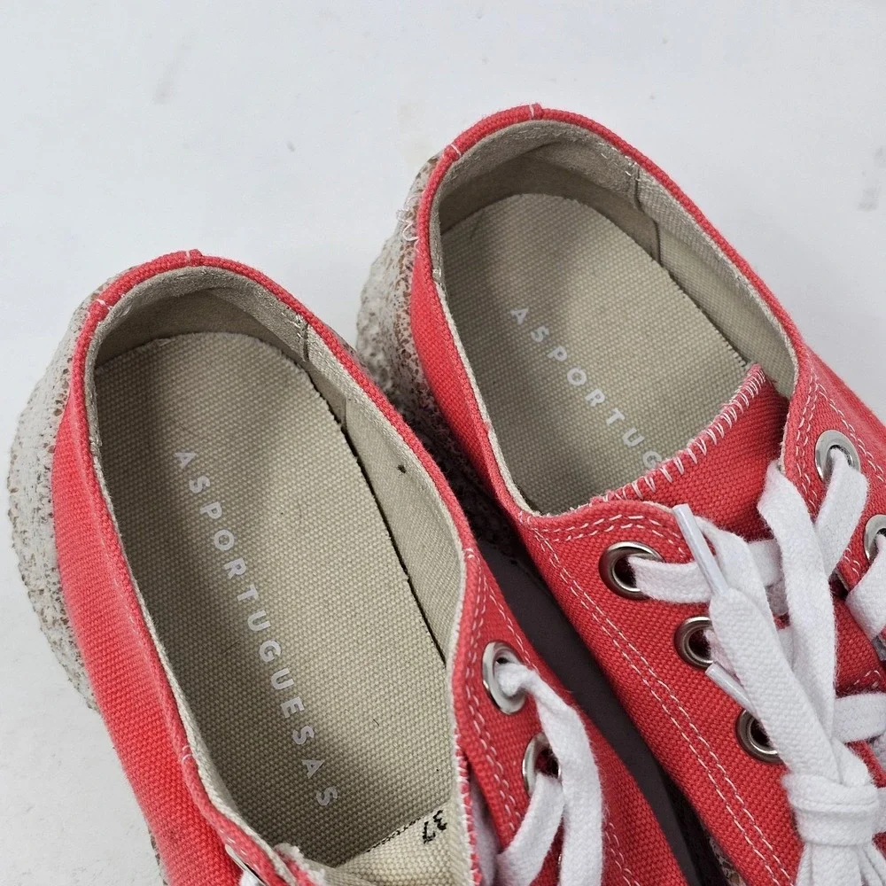 ASPORTUGUESAS‎ Shoes Womens Size 6.5 Red Canvas Lace Up Cork Sole 37 Sneakers